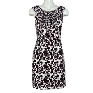 Banana Republic Women's Ruffle Neck Abstract Animal Print Dress Brown 4